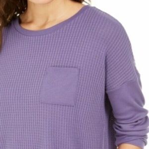 Alfani Womens Sz XL Thermal Pajama Top Plum Garden Purple Ribbed Sleeves Relaxed